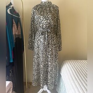 LOFT Black and Cream Animal Print Dress